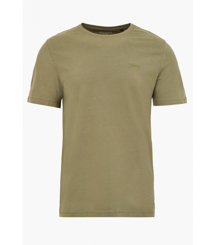 Men T-Shirts Basic.Pima Olive Cotton Guess