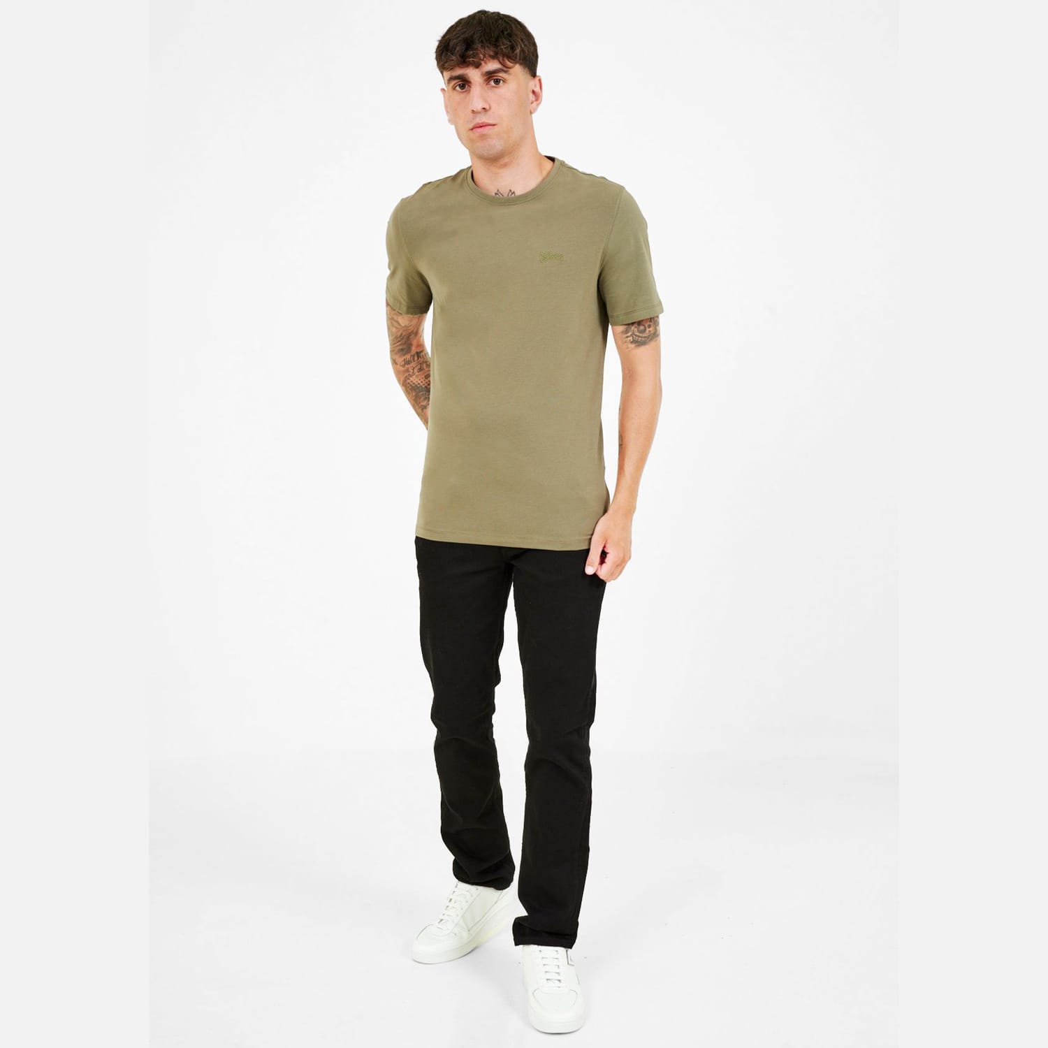 Ανδρικές Μπλούζες Basic.Pima Λαδί Βαμβάκι Guess