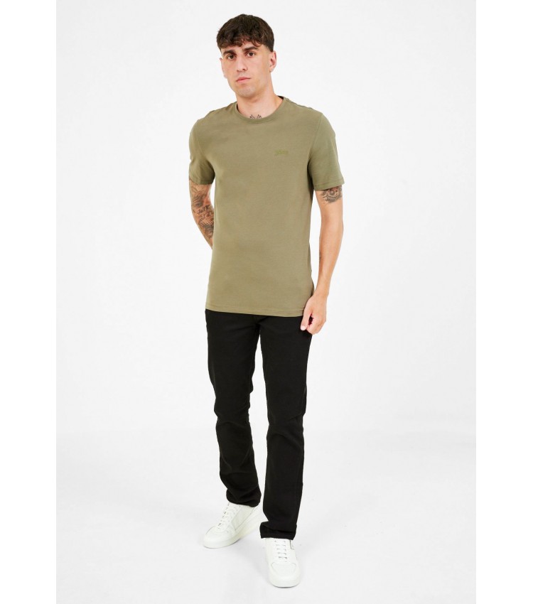Men T-Shirts Basic.Pima Olive Cotton Guess