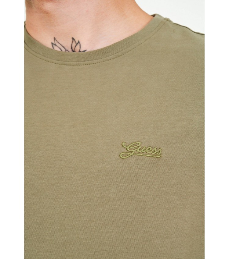 Ανδρικές Μπλούζες Basic.Pima Λαδί Βαμβάκι Guess