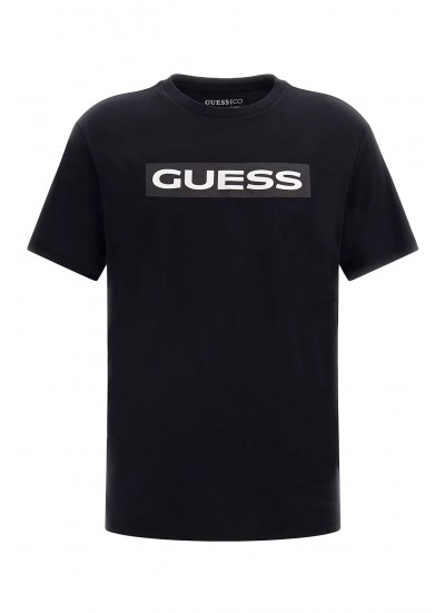 Ανδρικές Μπλούζες Hd.Metallic Μαύρο Βαμβάκι Guess