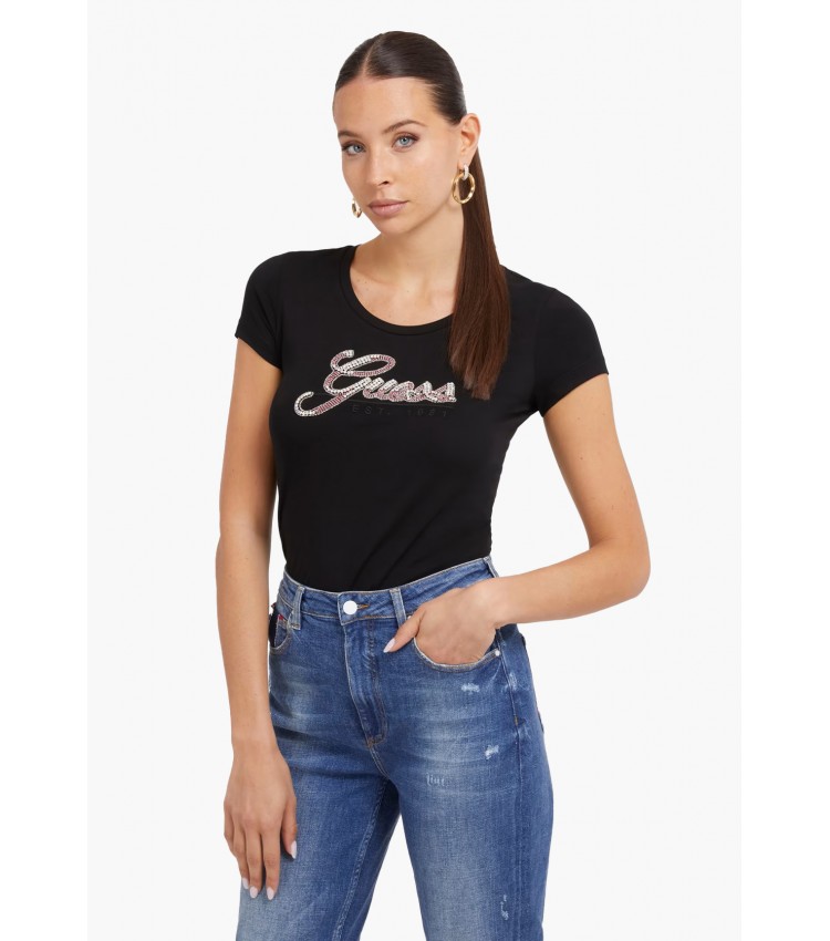 Women T-Shirts - Tops Script23 Black Cotton Guess