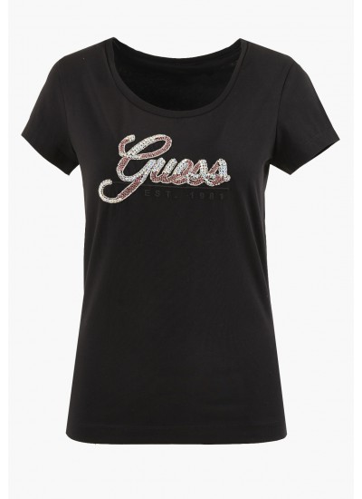 Women T-Shirts - Tops Script23 Black Cotton Guess