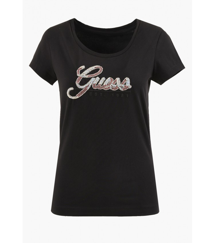 Women T-Shirts - Tops Script23 Black Cotton Guess