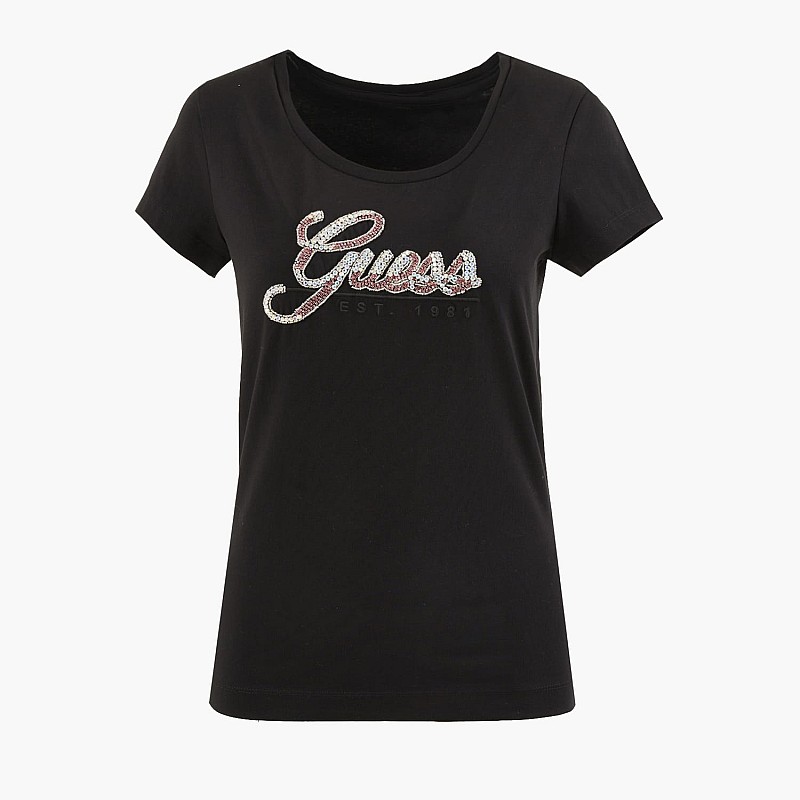 Γυναικείες Μπλούζες - Τοπ Script23 Μαύρο Βαμβάκι Guess