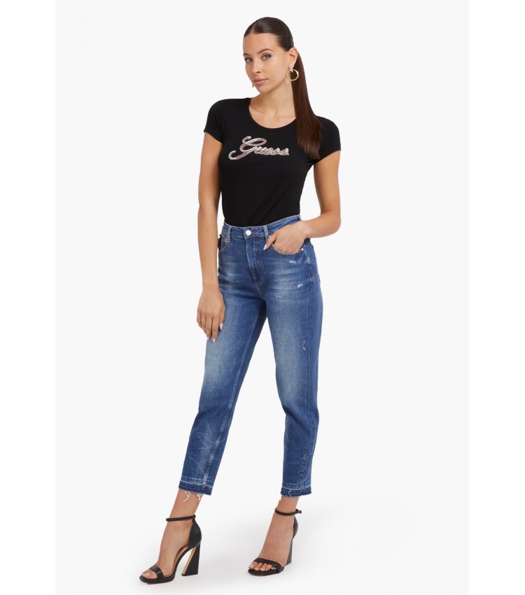 Women T-Shirts - Tops Script23 Black Cotton Guess