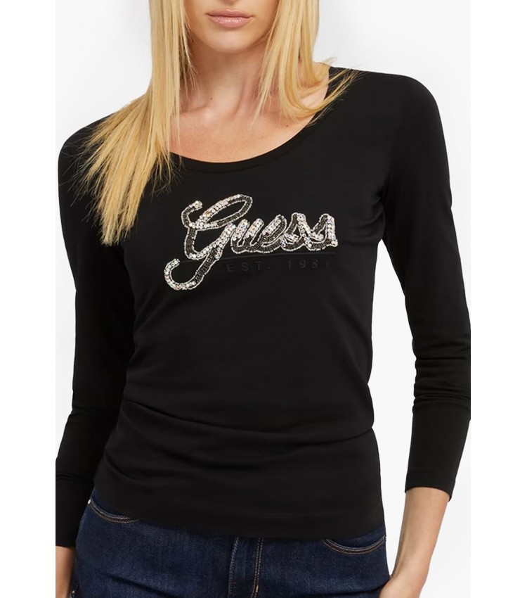 Women T-Shirts - Tops Shiny.G Black Cotton Guess