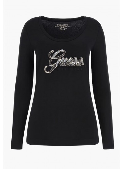 Women T-Shirts - Tops Shiny.G Black Cotton Guess