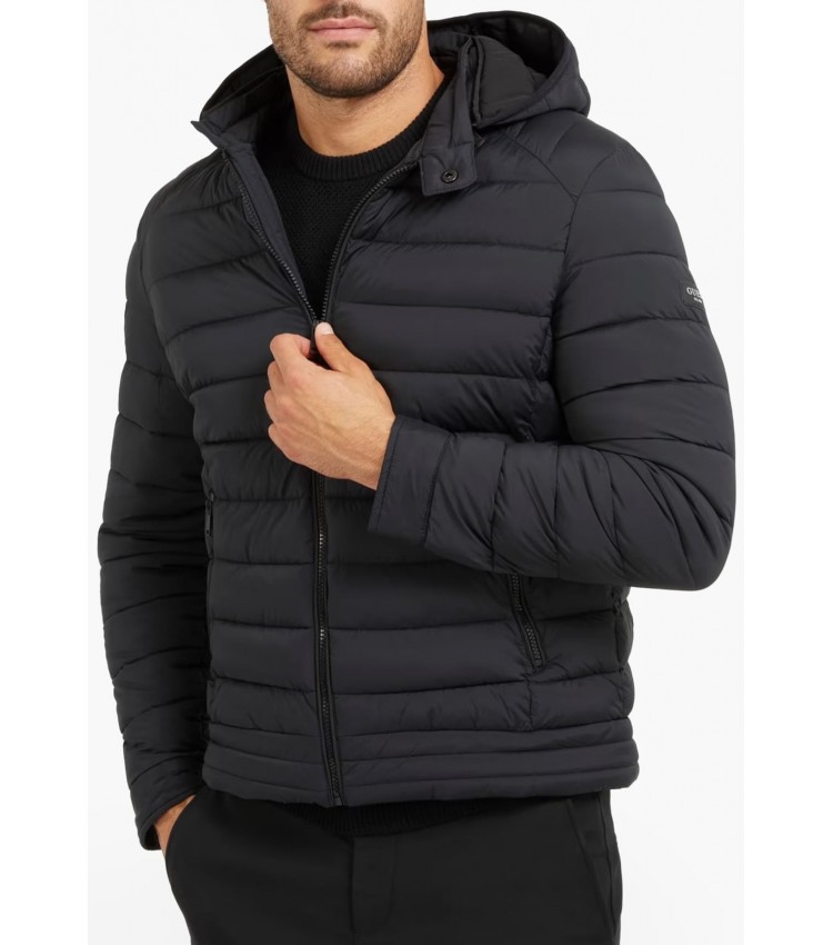 Ανδρικά Μπουφάν Stretch.Hoodie Μαύρο Πολυεστέρα Guess Ανδρικά Μπουφάν Stretch.Hoodie Μαύρο Πολυεστέρα Guess