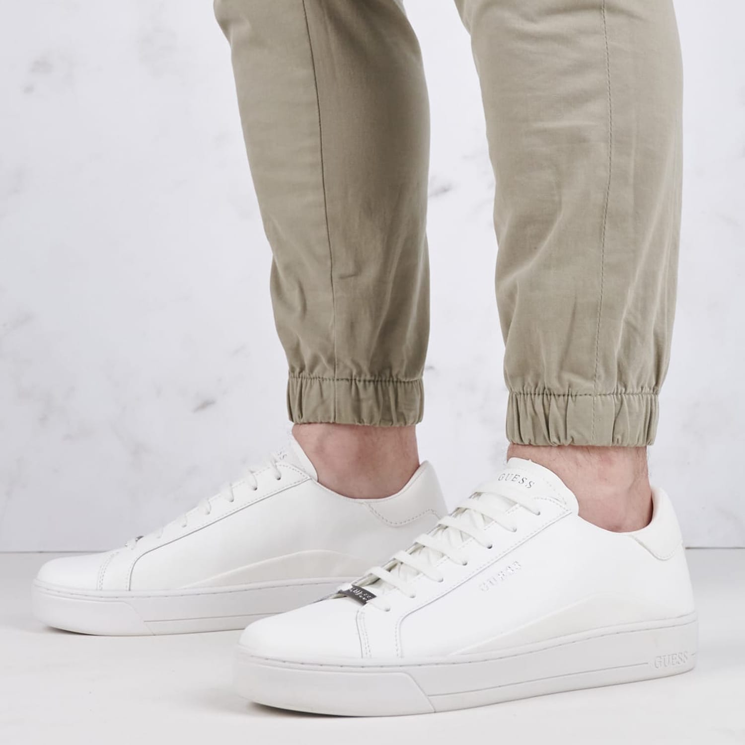 Men Casual Shoes Udine White Leather Guess Men Casual Shoes Udine White Leather Guess