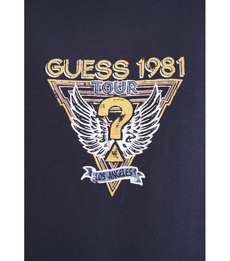 Men T-Shirts Wings DarkBlue Cotton Guess
