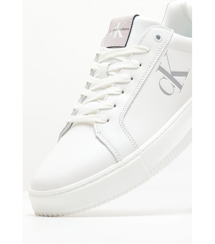 Men Casual Shoes Chunky.Mix White Leather Calvin Klein