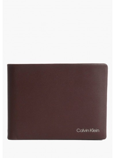 Men Wallets Concise.Trifold Brown Leather Calvin Klein