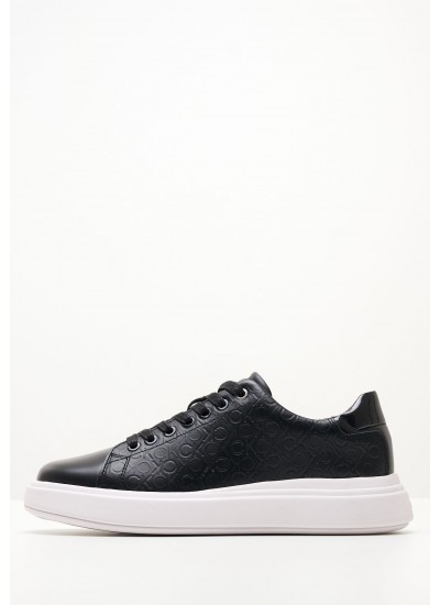 Women Casual Shoes Raised.Cupsole Black Leather Calvin Klein