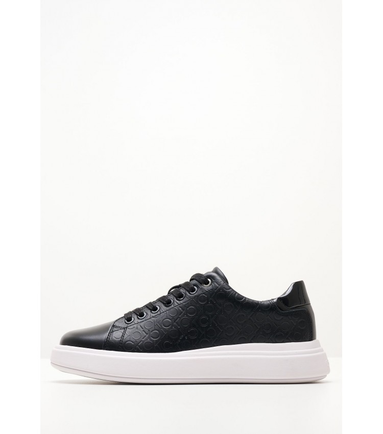 Women Casual Shoes Raised.Cupsole Black Leather Calvin Klein