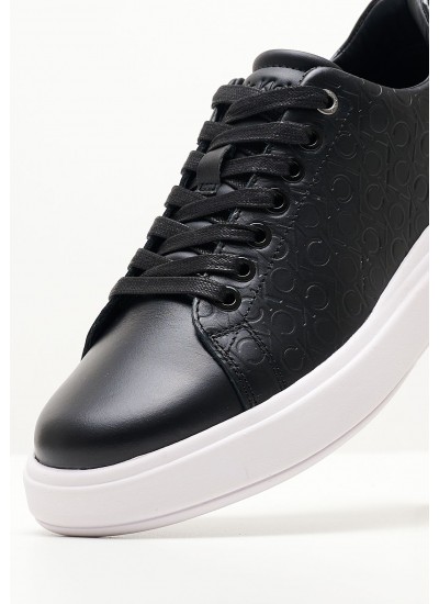 Women Casual Shoes Raised.Cupsole Black Leather Calvin Klein