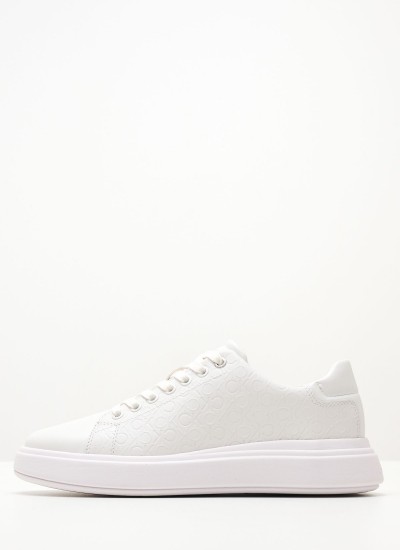 Women Casual Shoes Raised.Cupsole White Leather Calvin Klein