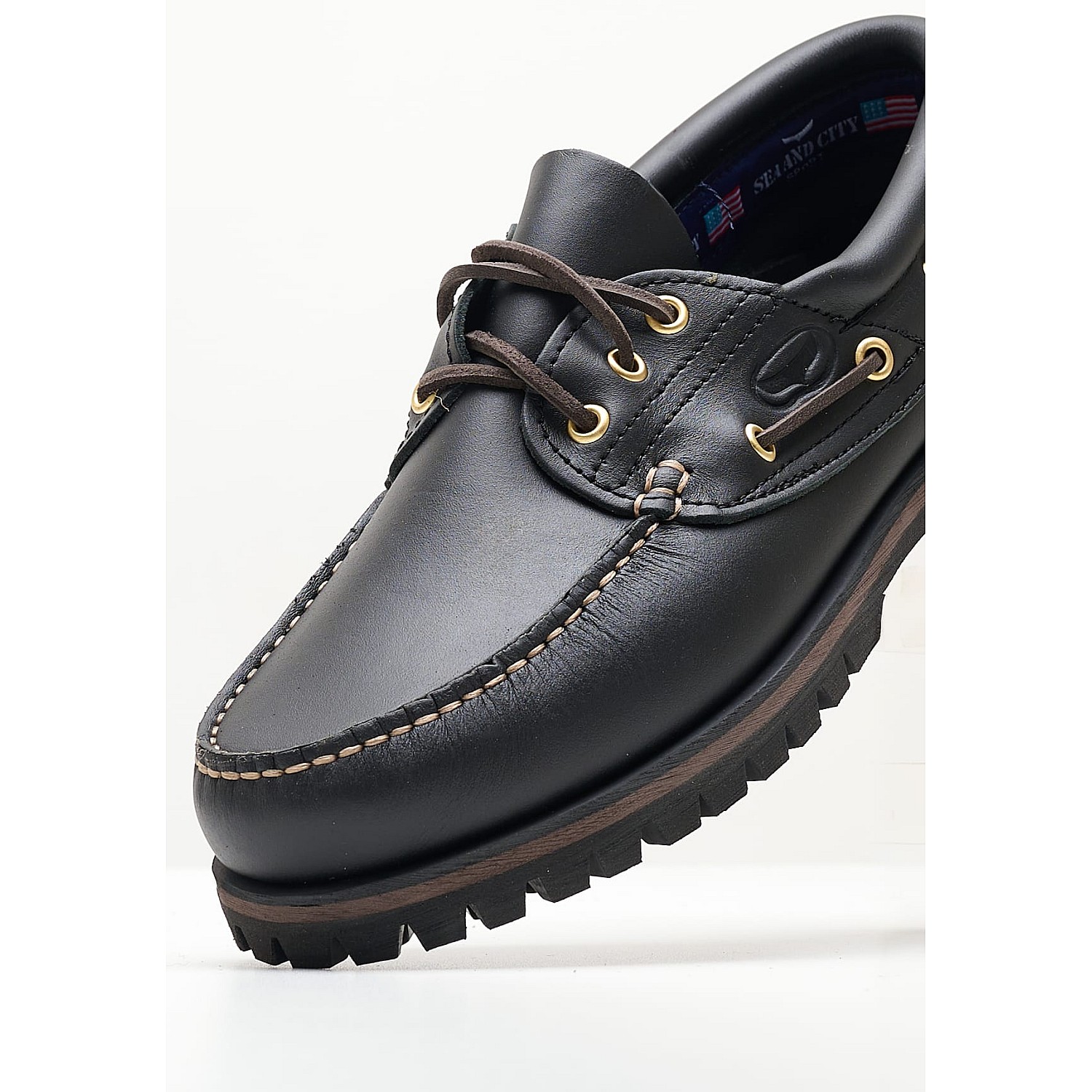 Men Sailing shoes C14 Black Leather Sea and City