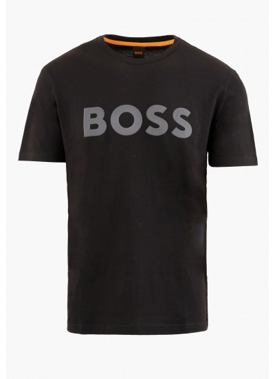 Ανδρικές Μπλούζες Thinking1B.Gr Μαύρο Βαμβάκι Boss