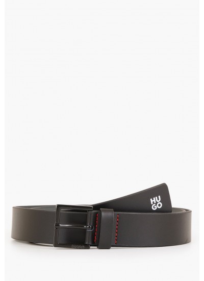 Men Belts Giove Black Leather Hugo