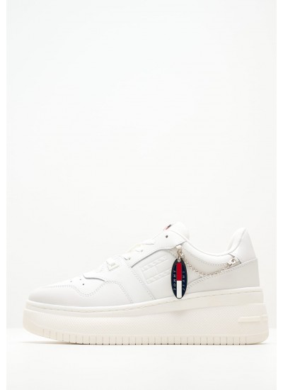 Women Casual Shoes Basket.Charm White Leather Tommy Hilfiger