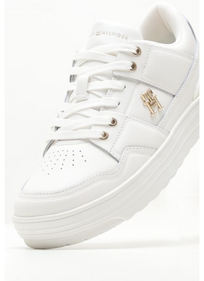 Women Casual Shoes Basket.Lo White Leather Tommy Hilfiger
