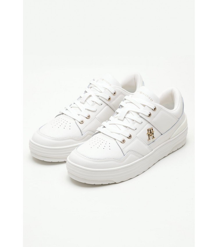 Women Casual Shoes Basket.Lo White Leather Tommy Hilfiger