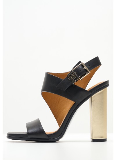 Women Sandals Block.Highheel Black Leather Tommy Hilfiger