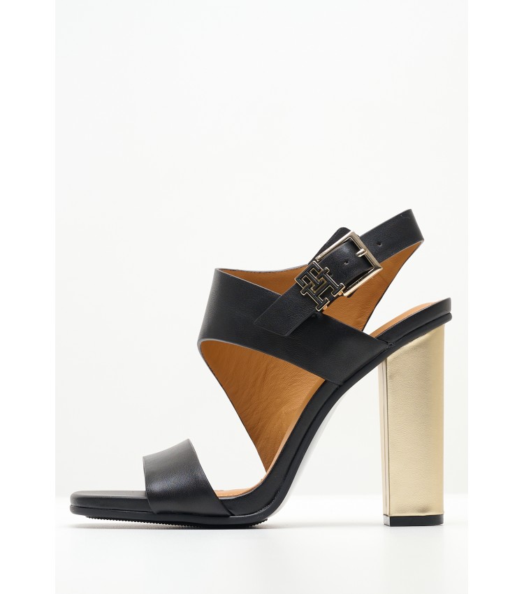 Women Sandals Block.Highheel Black Leather Tommy Hilfiger