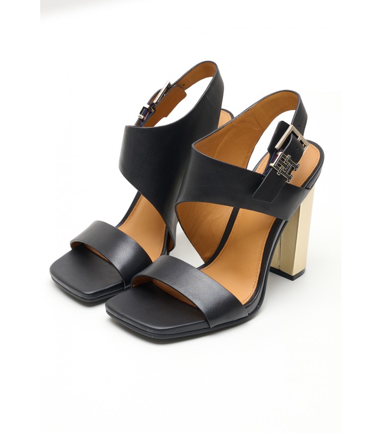 Women Sandals Block.Highheel Black Leather Tommy Hilfiger