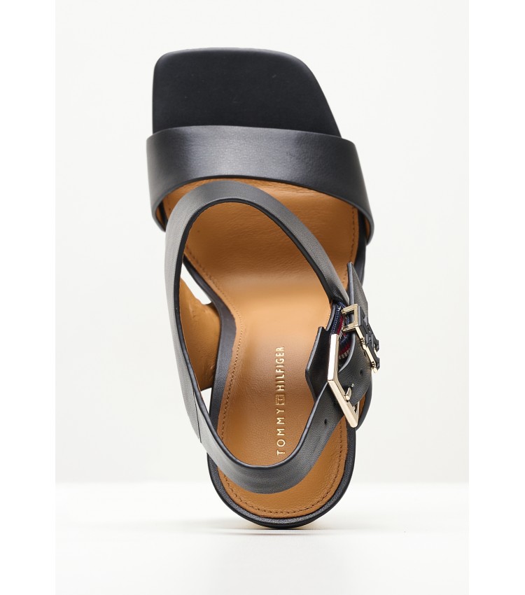 Women Sandals Block.Highheel Black Leather Tommy Hilfiger