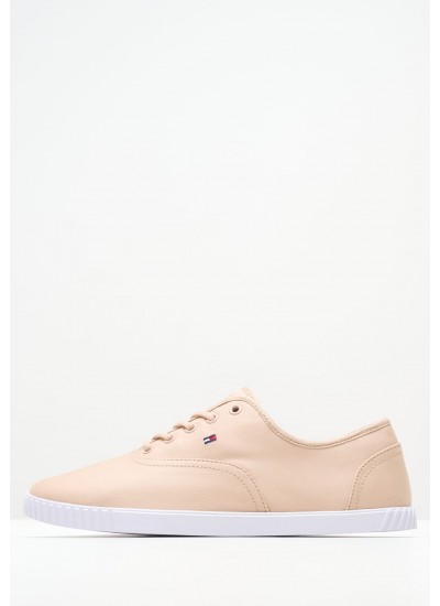 Women Casual Shoes Canvas.Laceup Nude Fabric Tommy Hilfiger