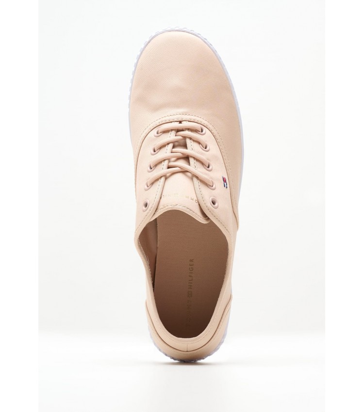 Women Casual Shoes Canvas.Laceup Nude Fabric Tommy Hilfiger