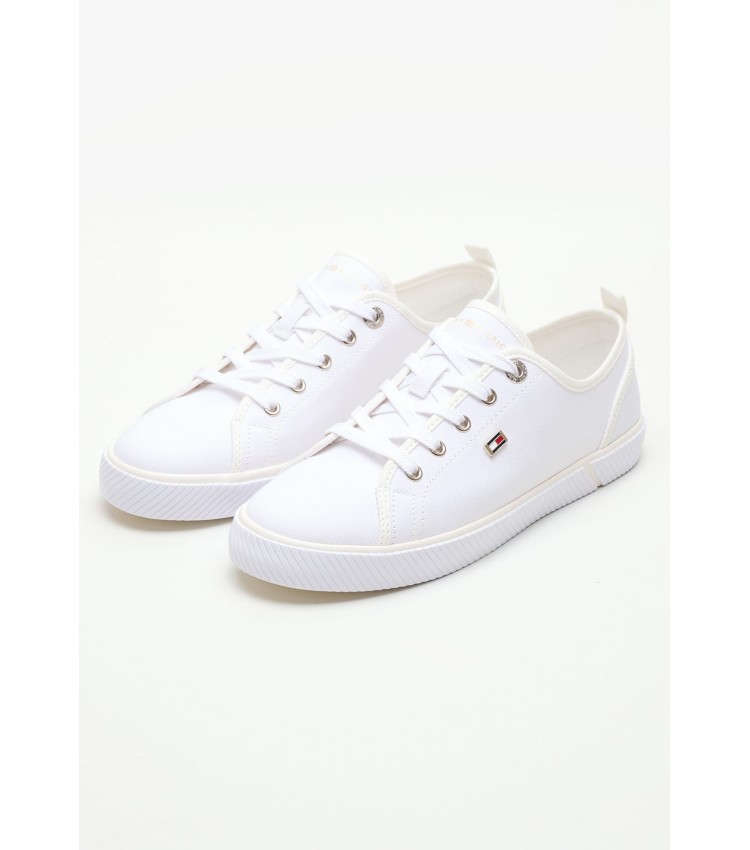 Women Casual Shoes Canvas.Sneaker White Fabic Tommy Hilfiger