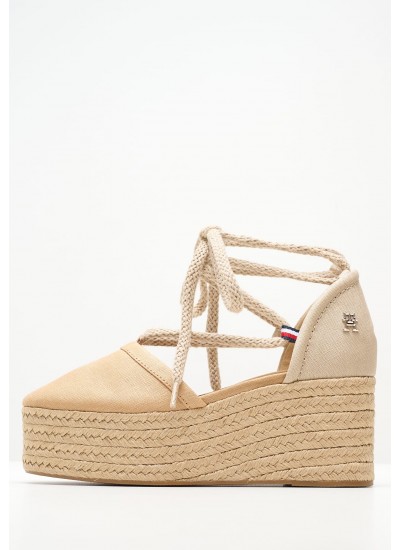 Women Espadrilles Closed.Linen Beige Fabric Tommy Hilfiger