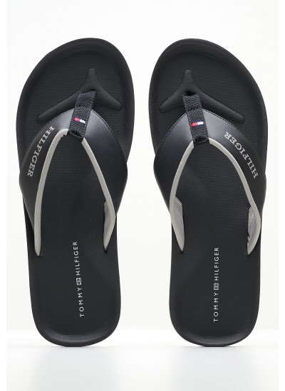 Men Flip Flops & Sandals Comfort.Beach Black ECOleather Tommy Hilfiger