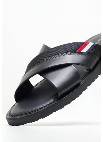 Men Flip Flops & Sandals Criss.Sandal Black Leather Tommy Hilfiger