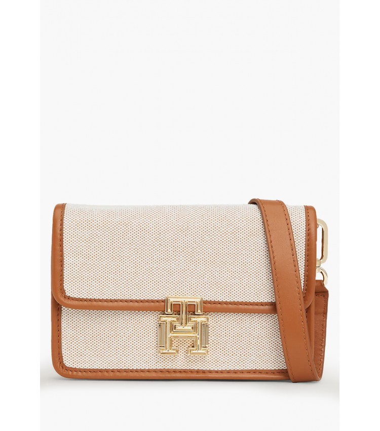 Women Bags Cross.Canvas Beige Fabric Tommy Hilfiger