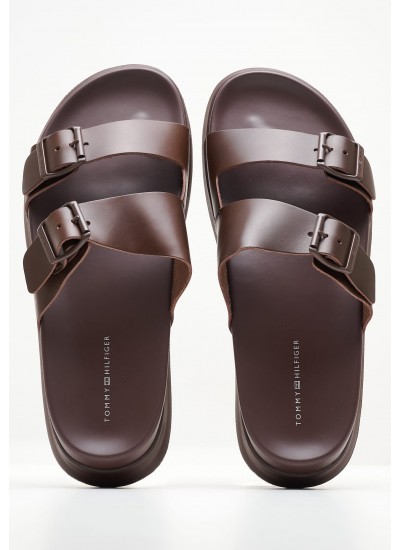 Men Flip Flops & Sandals Density.Buckle Brown Leather Tommy Hilfiger