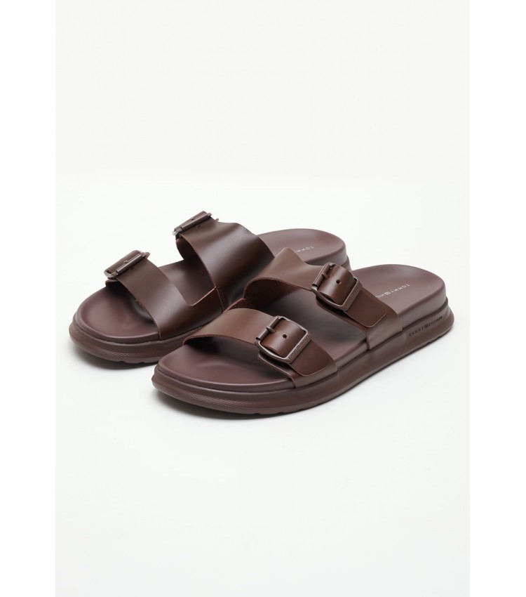 Men Flip Flops & Sandals Density.Buckle Brown Leather Tommy Hilfiger