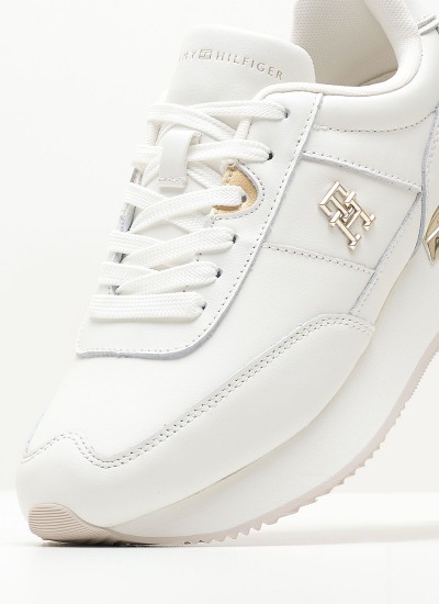 Women Casual Shoes Elevated.Feminine White Leather Tommy Hilfiger