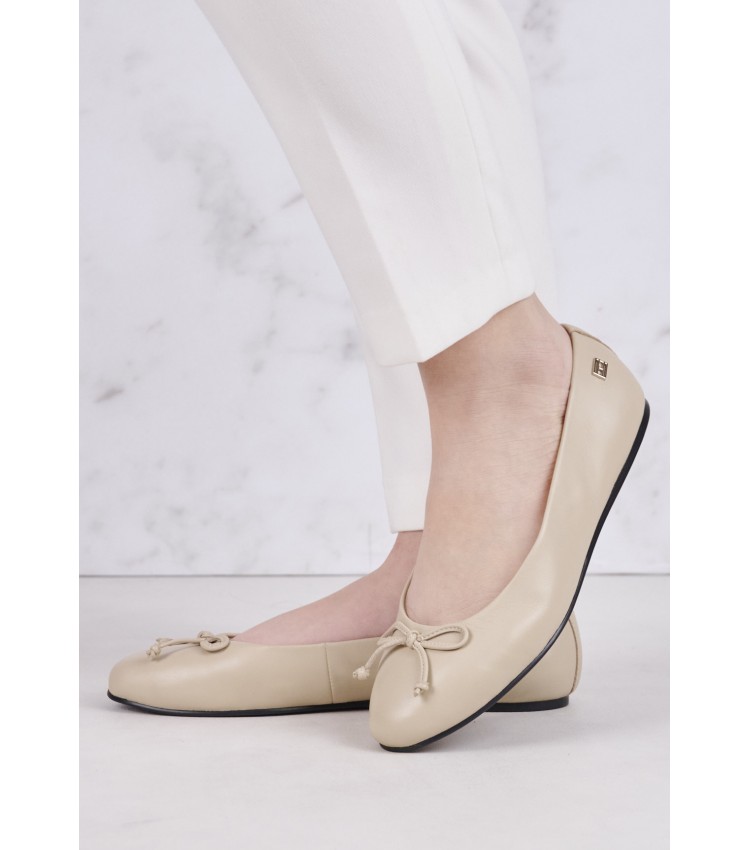 Women Balerinas Ess.Ballerina Beige Leather Tommy Hilfiger