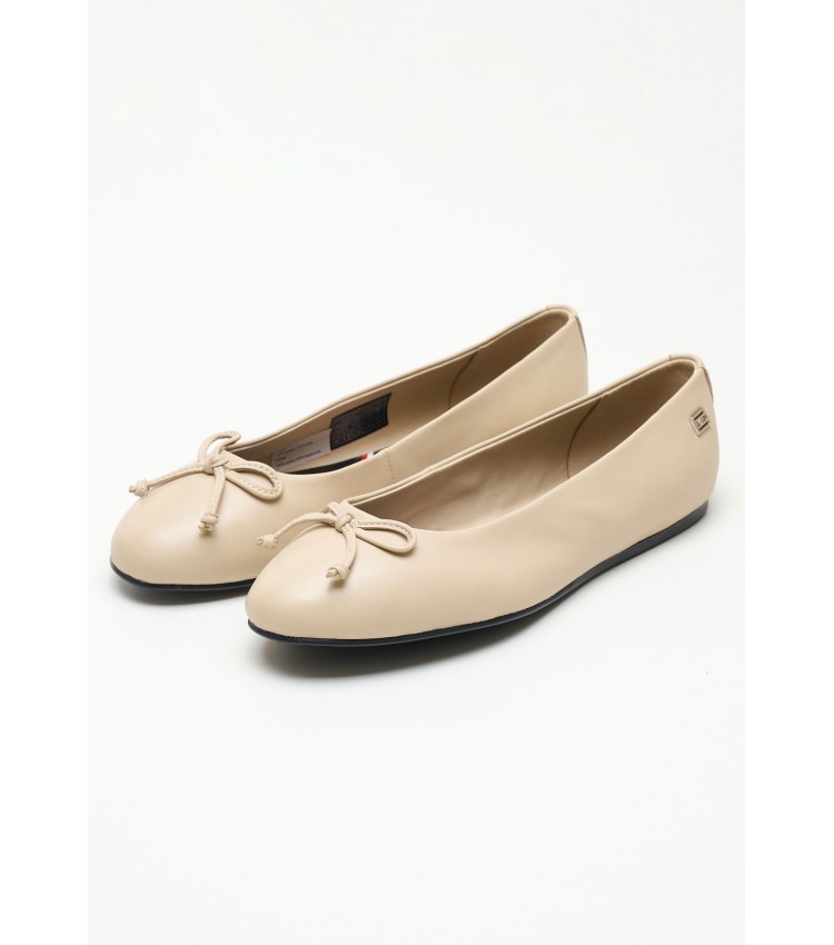 Women Balerinas Ess.Ballerina Beige Leather Tommy Hilfiger