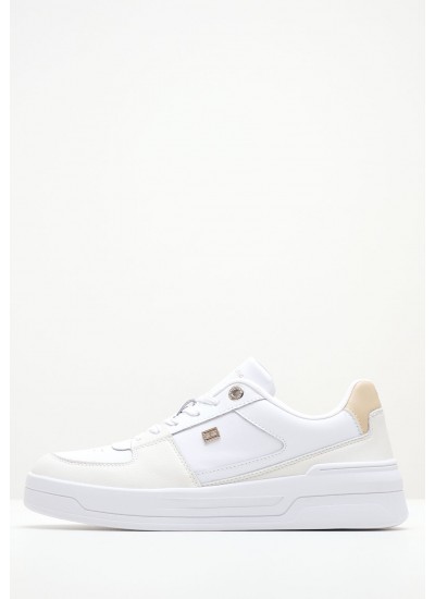 Women Casual Shoes Ess.Basket White Leather Tommy Hilfiger