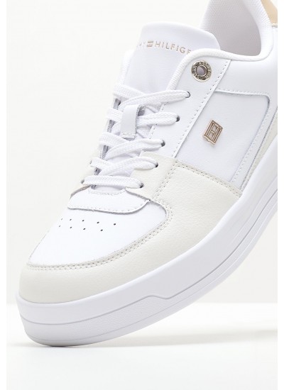 Women Casual Shoes Ess.Basket White Leather Tommy Hilfiger