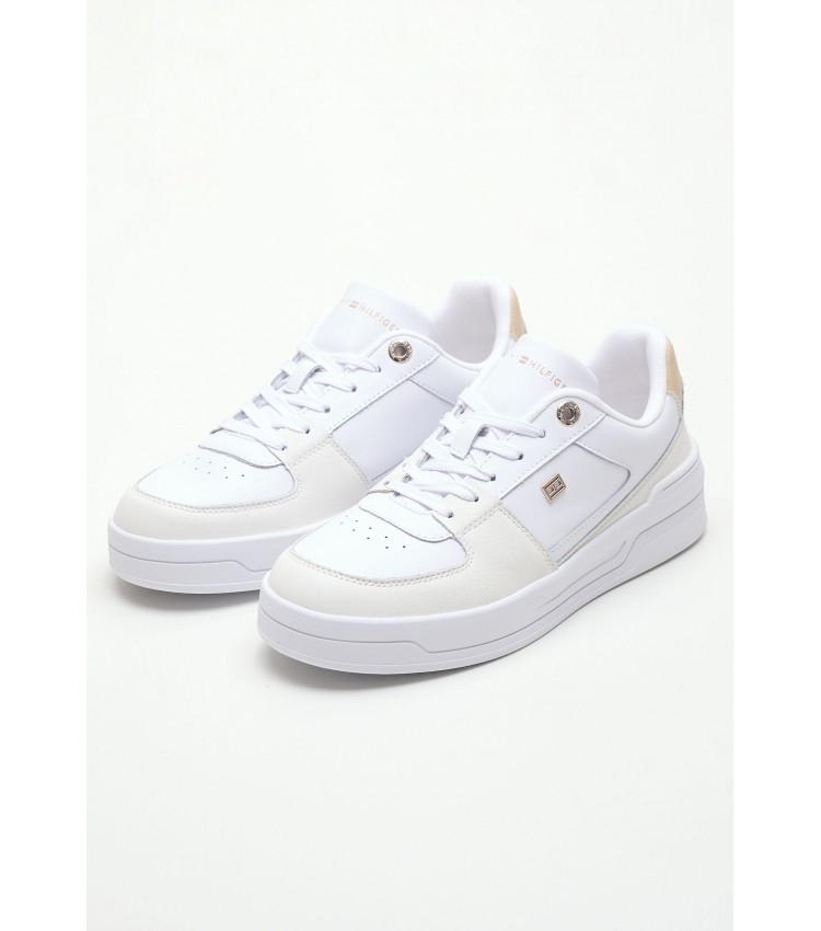 Women Casual Shoes Ess.Basket White Leather Tommy Hilfiger
