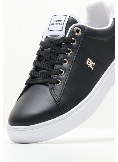 Women Casual Shoes Essential.Elevated Black Leather Tommy Hilfiger