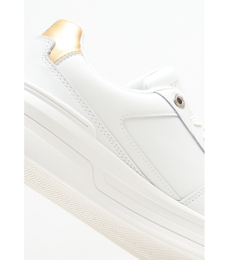 Women Casual Shoes Essential.Gold White Leather Tommy Hilfiger
