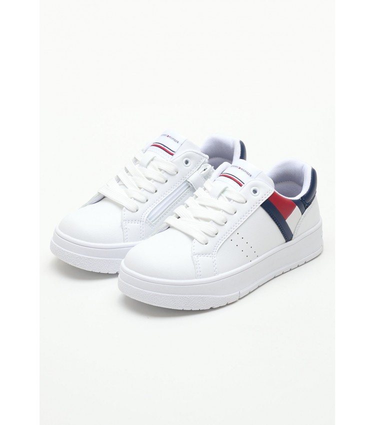 Kids Casual Shoes Flag.Cut White ECOleather Tommy Hilfiger