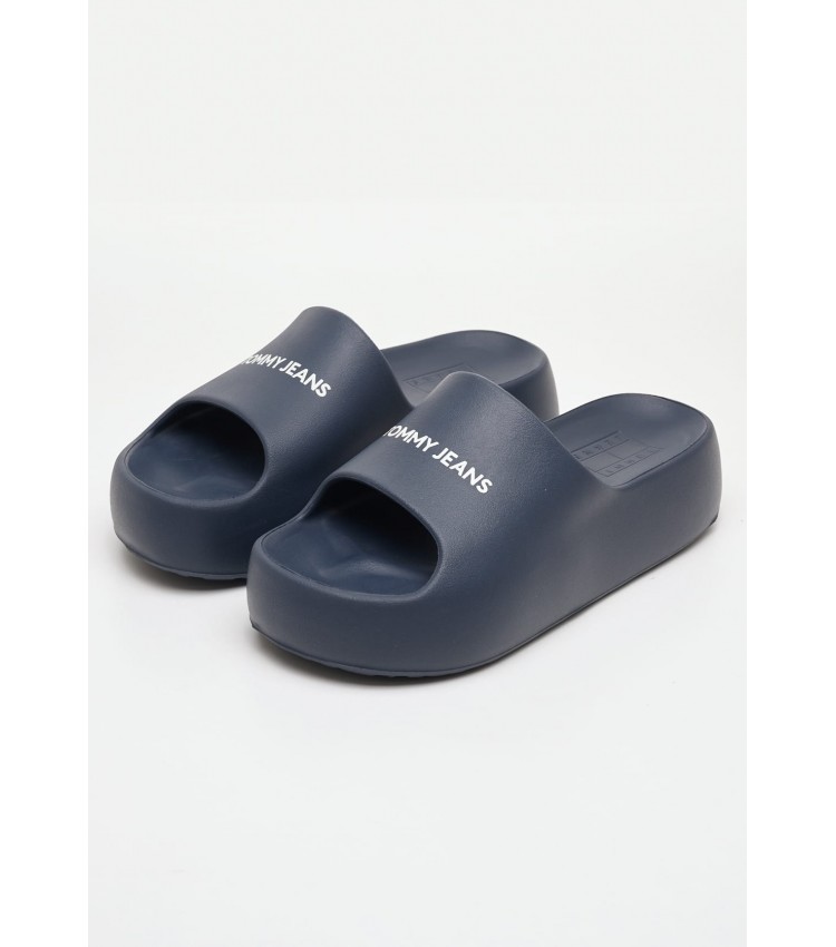 Women Flip Flops & Sandals Flatform.Slide Blue Rubber Tommy Hilfiger